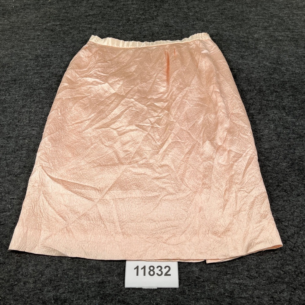 Richard Warren Vintage 100% Silk Crinkle Midi Skirt Pink Peach Womens 14
